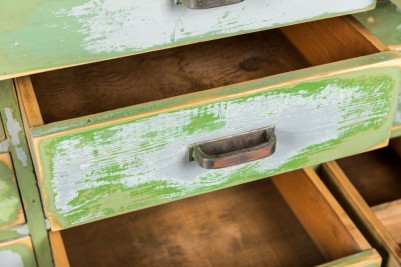 distressed green multi drawer unit